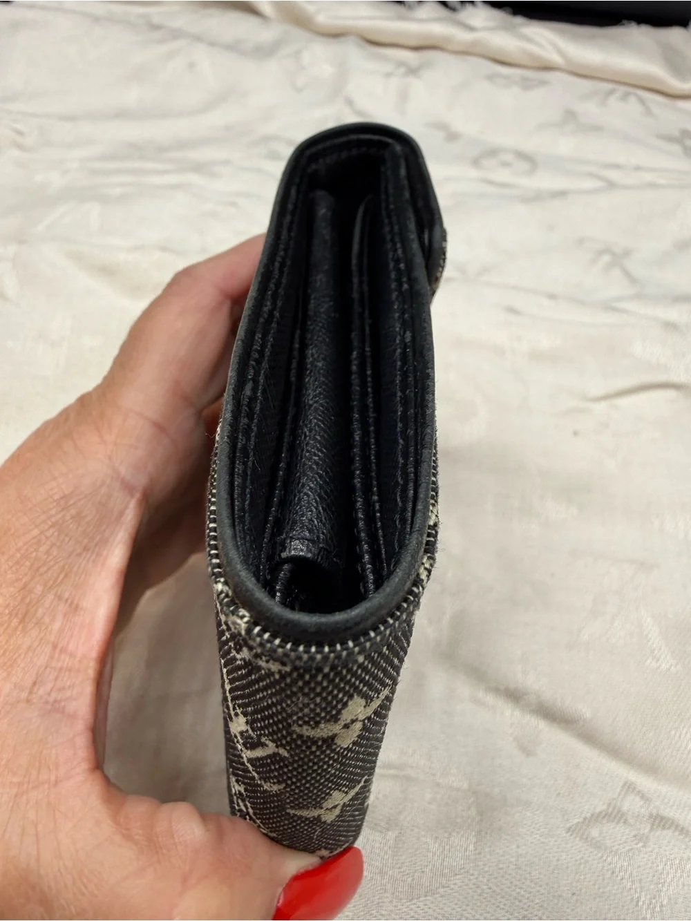 Louis Vuitton mini lin Black & Beige Monogram Compact Fold Wallet Denim